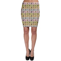 Blue Texture With Horses Flowers And Patterns Bodycon Skirt by CoolDesigns