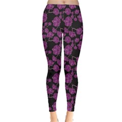 Dark Floral Pattern With Orchids Hand Drawing Leggings by CoolDesigns