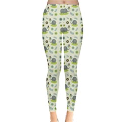 Green Childlike Pattern With Cute Elephant Leggings by CoolDesigns