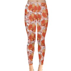 Orange Floral Pattern With Orchids Leggings by CoolDesigns