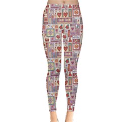 Purple Colorful Christmas Pattern Bells Tree Sweets Candles Leggings by CoolDesigns