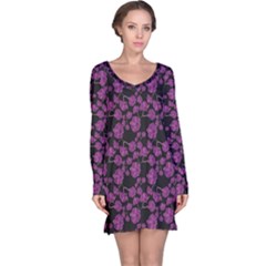 Dark Floral Pattern With Orchids Hand Drawing Long Sleeve Nightdress by CoolDesigns