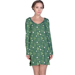 Green Hand Drawn Pattern With Celtic Elements Long Sleeve Nightdress by CoolDesigns