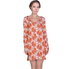 Orange Floral Pattern With Orchids Long Sleeve Nightdress by CoolDesigns