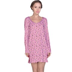 Pink Fancy Cakes Repeat Pattern Long Sleeve Nightdress by CoolDesigns