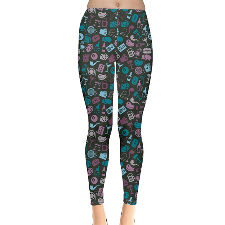 Black Pub Pattern Stylish Fashion Leggings