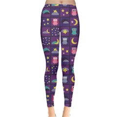 Purple Night Sky With Owls Pattern Women s Leggings by CoolDesigns