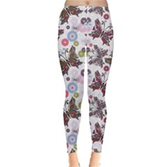 Colorful Floral Pattern With Colorful Butterflies And Gray Drops Women s Leggings by CoolDesigns