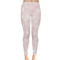 Pink White Dove And White Rose Women s Leggings by CoolDesigns