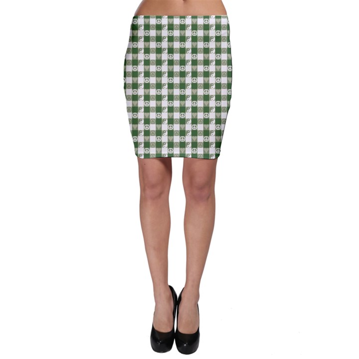 Green Peace Plaid in Green Pattern in Blue with Yin Yang Bodycon Skirt