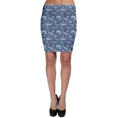 Blue Cute Doodle Blue Whales Marine Seamless Bodycon Skirt by CoolDesigns