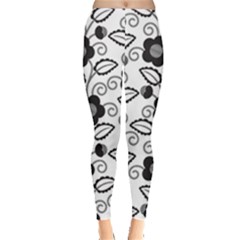 Black Flower Pattern Leggings by CoolDesigns