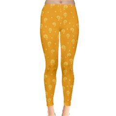 Orange Halloween Party Skull Pattern Leggings by CoolDesigns