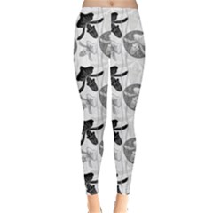 Gray Monochrome Floral Pattern Orchids Design Leggings by CoolDesigns