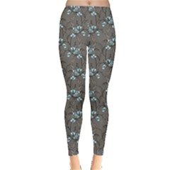 Gray Elegance Pattern Flowers Orchids Floral Leggings by CoolDesigns