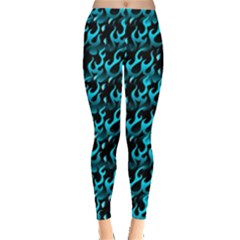 Blue Hot Blue Flames Pattern Leggings by CoolDesigns