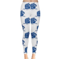 Blue Pattern Sailing On Ocean Waves For Nautical Design Leggings by CoolDesigns