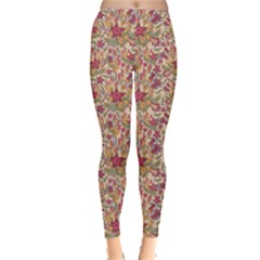 Pink Floral Branches And Flowers In Pink Yellow Green Leggings by CoolDesigns