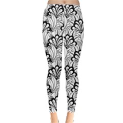 Black Monochrome Floral Pattern Floral Leggings by CoolDesigns