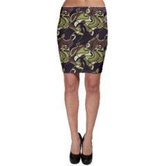 Green Textile Pattern Dark Green Stripes And Spots Bodycon Skirt by CoolDesigns