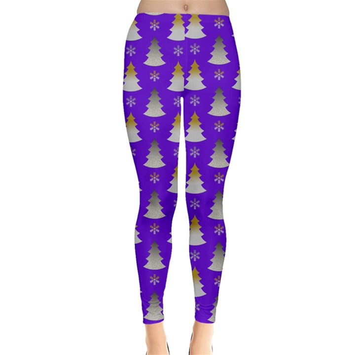 Purple Christmas Trees Snow Stretch Leggings