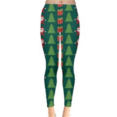 Cute Santa Dark Magenta Xmas Trees Long Leggings by CoolDesigns