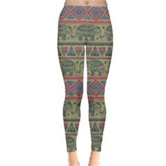 Bohemian Light Olive Elephant Stamp Leggings  by CoolDesigns