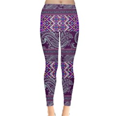 Floral Purple Aztec Beeds Leggings  by CoolDesigns