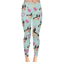 Cute French Bulldog Sky Blue Easter Hearts Leggings by CoolDesigns