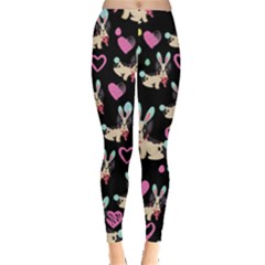 Cute French Bulldog Black Easter Hearts Leggings  by CoolDesigns