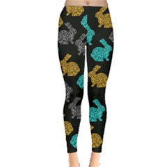 Sparkle Rabbit Silhouette Print Black Leggings  by CoolDesigns