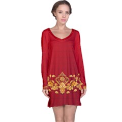 Gold Lucky Pig Red Coins Long Sleeve Nightdress by CoolDesigns