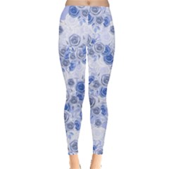 Vintage Corn Flower Blue Roses Flower Leggings  by CoolDesigns