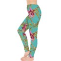 Vintage Bead Floral Print Turquoise Leggings  View3