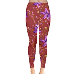 Vintage Bead Floral Print Indian Red Leggings  by CoolDesigns