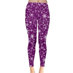 Snowflakes Purple Xmas Sparkle Print Leggings by CoolDesigns