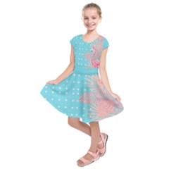 Flamingo Sky Blue Flamingo Kids  Short Sleeve Dress by CoolDesigns