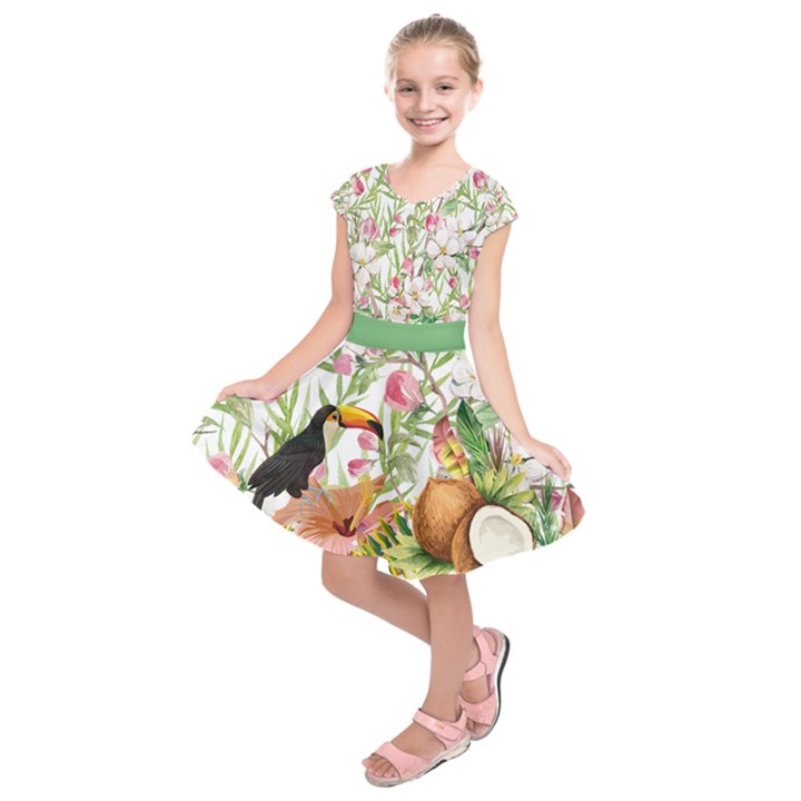 Green Jungle Coconuts Kids  Short Sleeve Dress