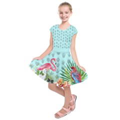 Light Blue Pattern & Birds Kids  Short Sleeve Dress by CoolDesigns