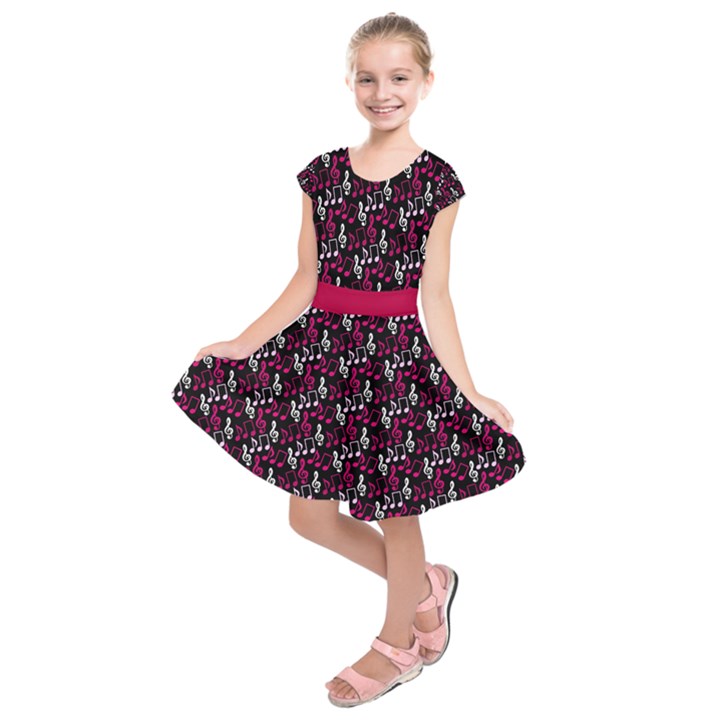 Pink Music Notes Treble Clef Kids  Short Sleeve Dress