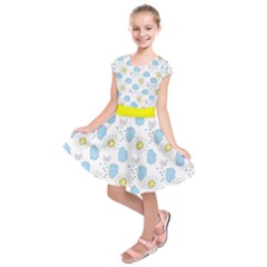 Sky Blue & Yellow Happy Sun Kids  Short Sleeve Dress by CoolDesigns