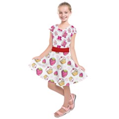 White & Pink Flowers Cupcakes Kids  Short Sleeve Dress by CoolDesigns