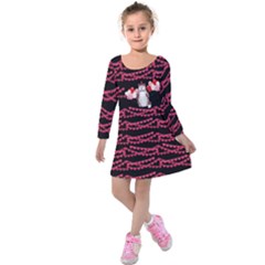 Pink & Black Balloon Hearts Cats Kids Kids  Long Sleeve Velvet Dress by CoolDesigns