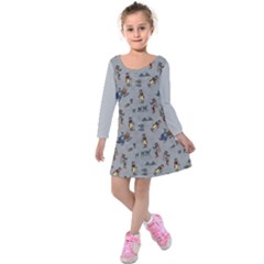 Gray Egyptian Cats Kids Kids  Long Sleeve Velvet Dress by CoolDesigns