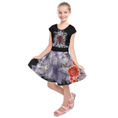 Light Purple & Gray Skeleton Halloween Kids  Short Sleeve Dress by CoolDesigns