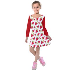 Red Watermelon Seamless Kids  Long Sleeve Velvet Dress