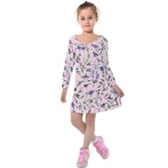 Pinky Floral  Kids  Long Sleeve Velvet Dress