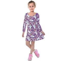 Purple Pattern Doddle Kawaii Kids  Long Sleeve Velvet Dress