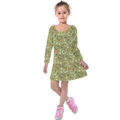 Green Pattern Sheep And Snowflakes Christmas Winter Kids  Long Sleeve Velvet Dress