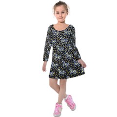 Black & Yellow Stars & Unicorns Kids  Long Sleeve Velvet Dress